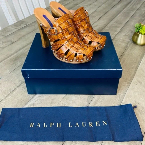 New Ralph Lauren Purple Label Woven Leather Clog Heels Women’s Size 9.5 - Picture 2 of 8